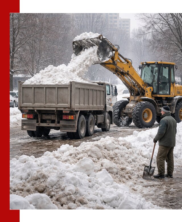 Вывоз снега грузовой техникой в Коврове оперативно и чисто